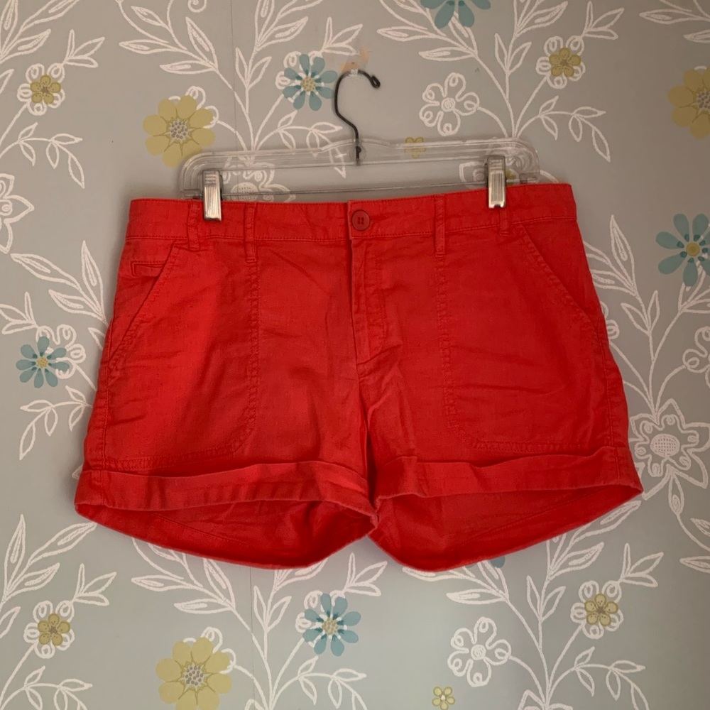 Salmon colored linen shorts. Perfect for summer!